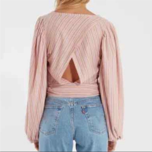 Free People Orchid Rain Autumn Nights Back Wrap Striped Top Blouse | Size Medium - Picture 2 of 5